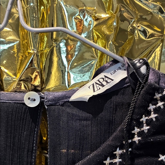 Zara Black Embroidered Long Sleeve Maxi Dress with Purple Floral Accents - Picture 2 of 6